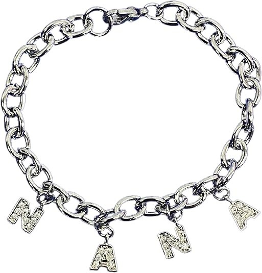 Fablinks Rhinestone “Mom” and “Nana” Sterling Silver Plated Chunky Link Jewelry