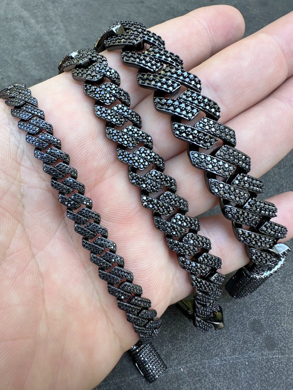 MOISSANITE Real Miami Cuban Link Prong Bracelet Black Rhodium Solid 925 Silver
