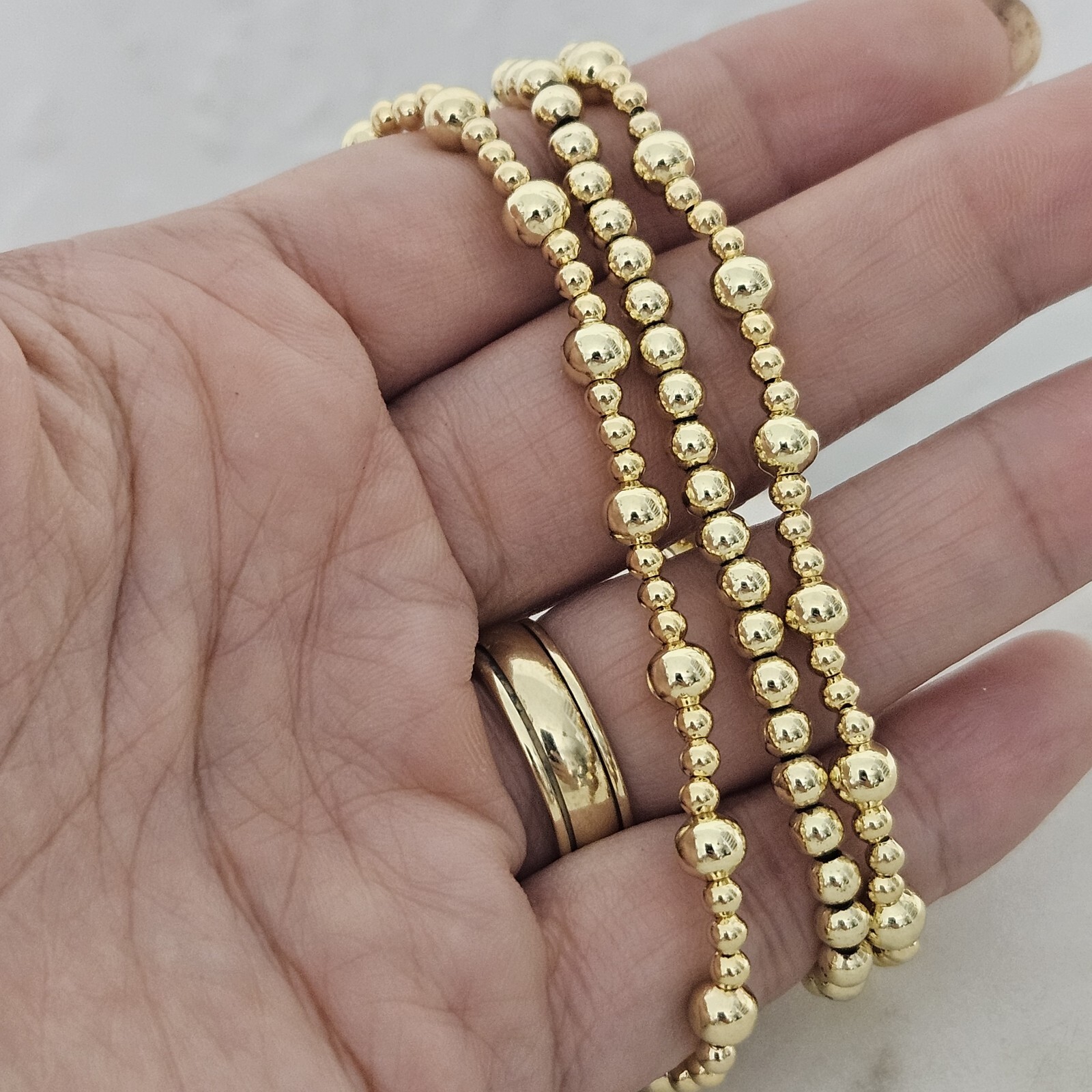3 Piece 18k Gold Filled Elastic beaded bracelet Gold Ball bracelet