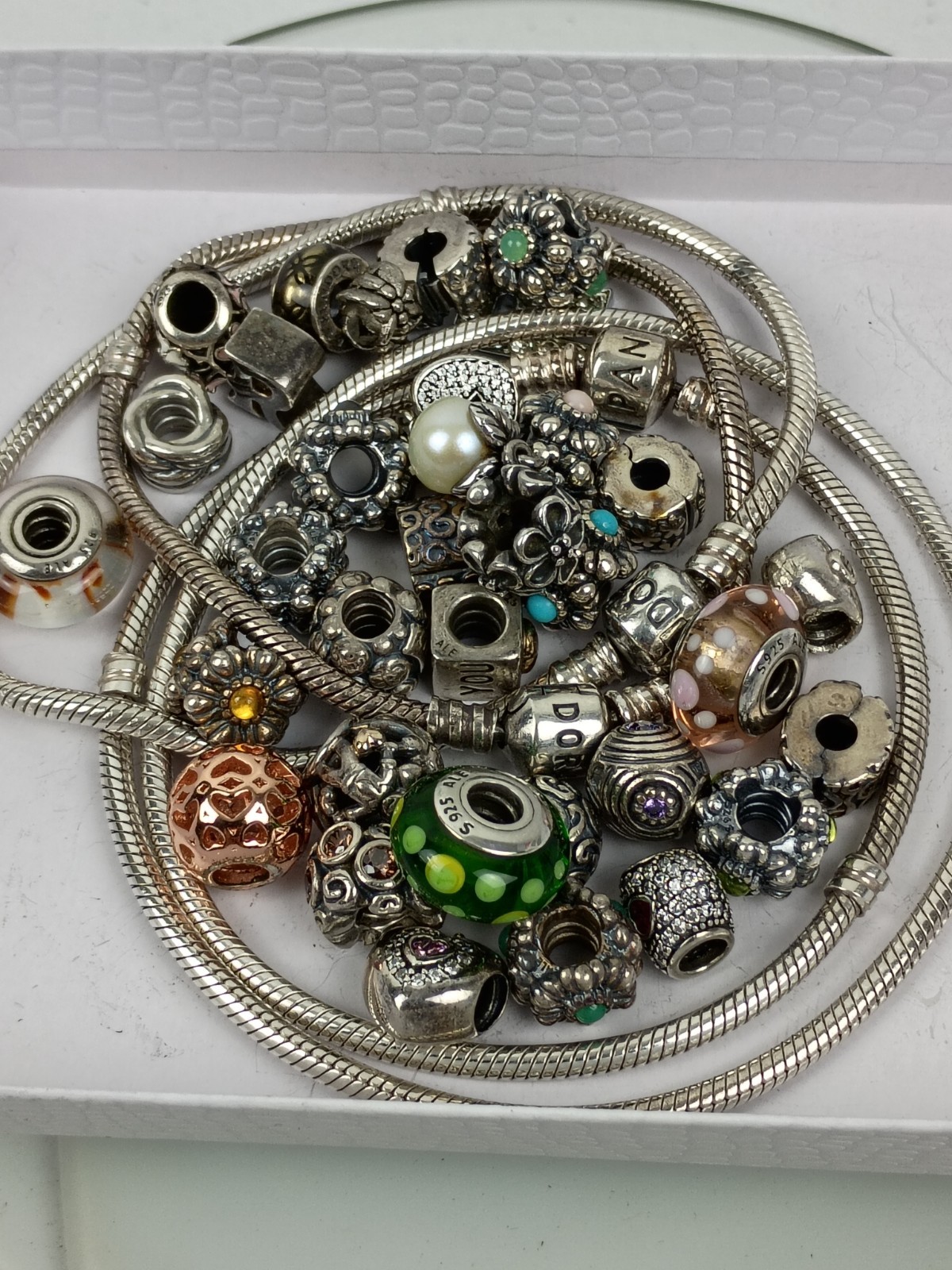 Pandora 925 Necklace Bracelets Retired Charms Spacers Clips Murano Glass 14k