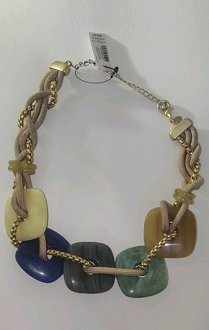 Chico’s Multicolor Beaded Metal Chain Bracelet Adjustable Lobster Clasp