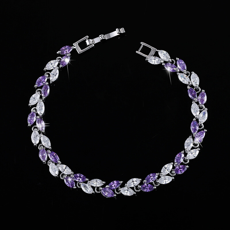 Fashion Silver Plated Marquise Cubic Zirconia Leaf Tennis Bracelet Women Jewelry