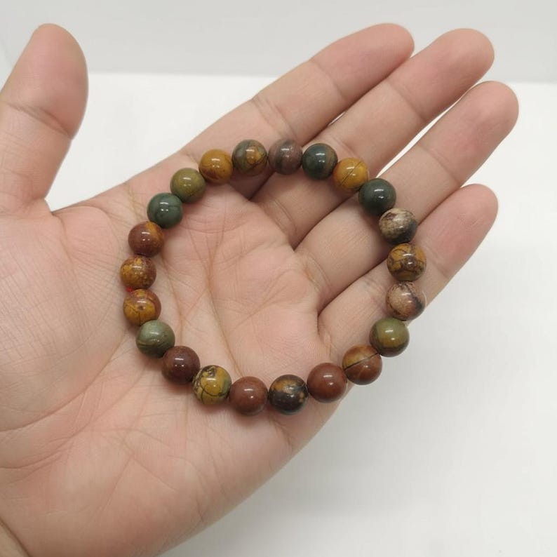 Red Creek Jasper Stretch Bracelet Earth Tone Gem Beads,Stability Focus Jewellery