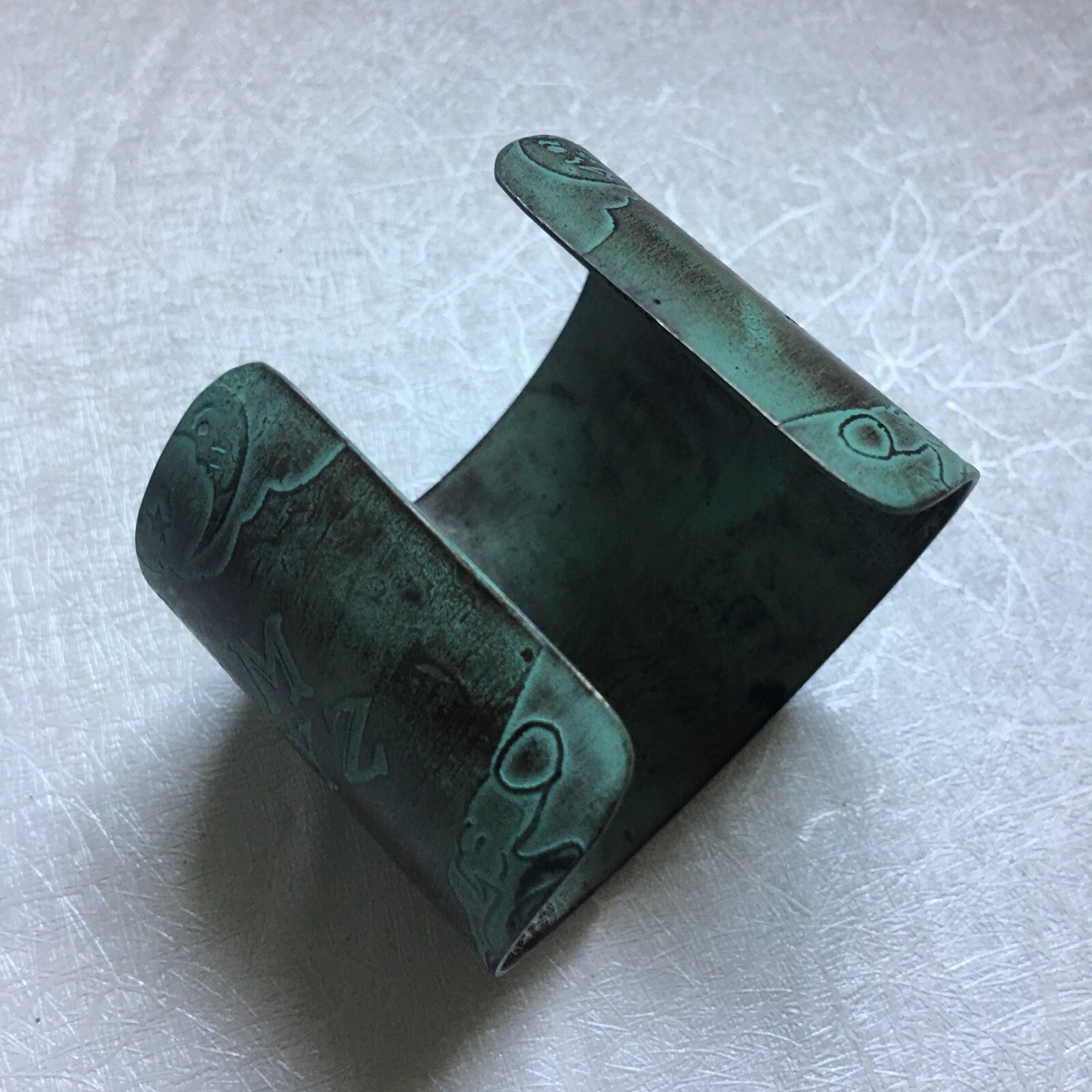 Bronze Rustic Cuff Bracelet Carved Numerical Numbers & Yes No Good Bye Letters