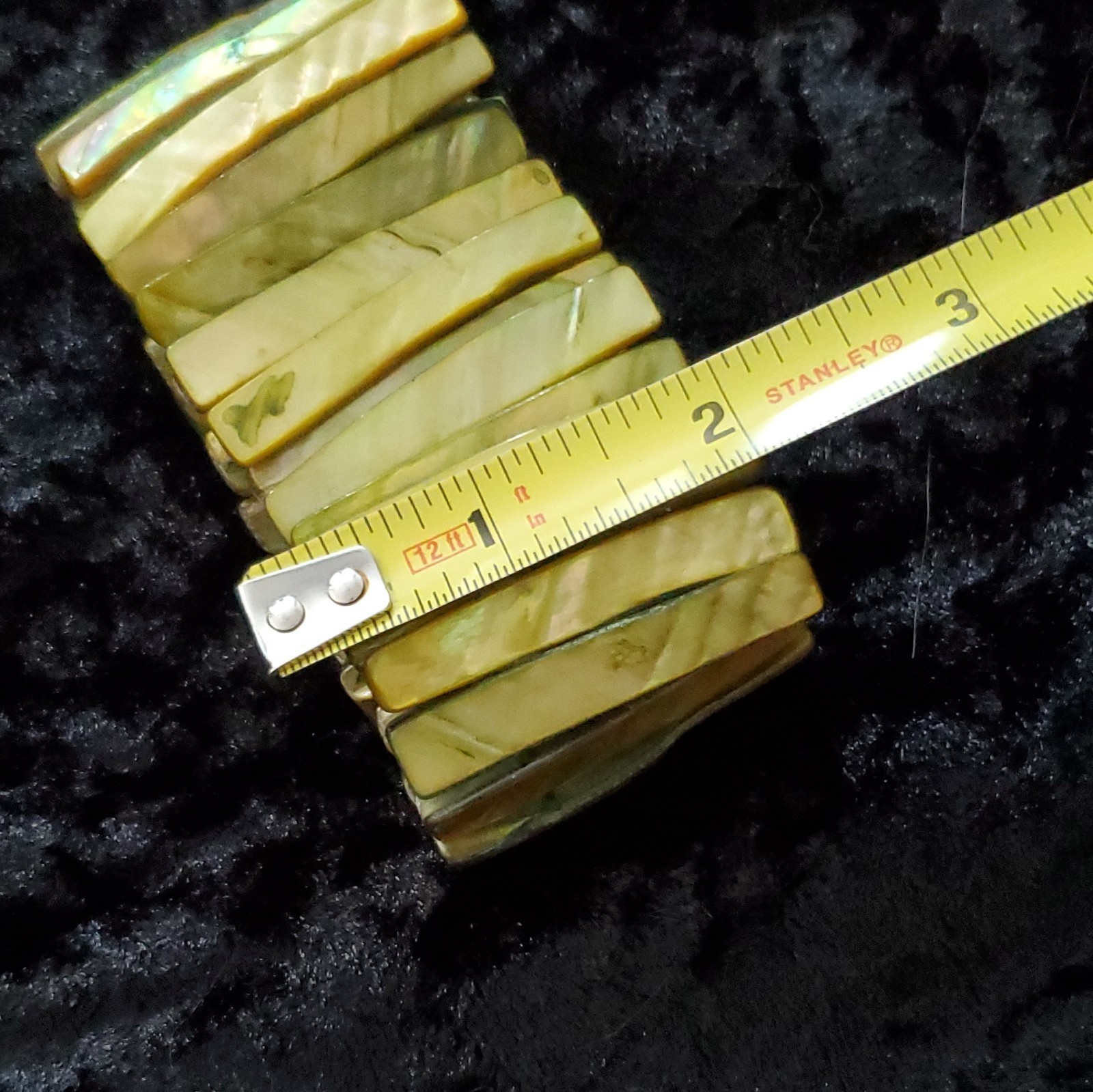 Abalone Shell Stretch Hinged Cuff Bangle Bracelet Green Yellow Rectangular Beads