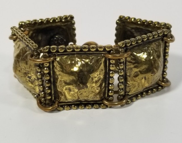 Edouard Rambaud Paris gold tone metal bracelet designer puffy square runway vtg