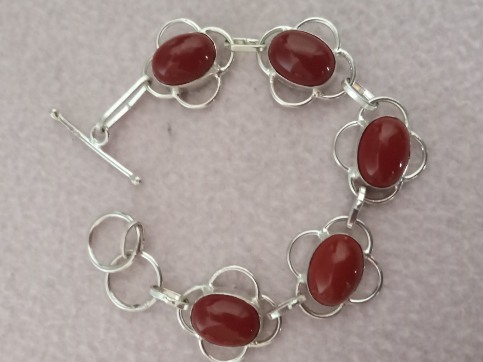 5 Red Stone 7 inch Bracelet set in silver