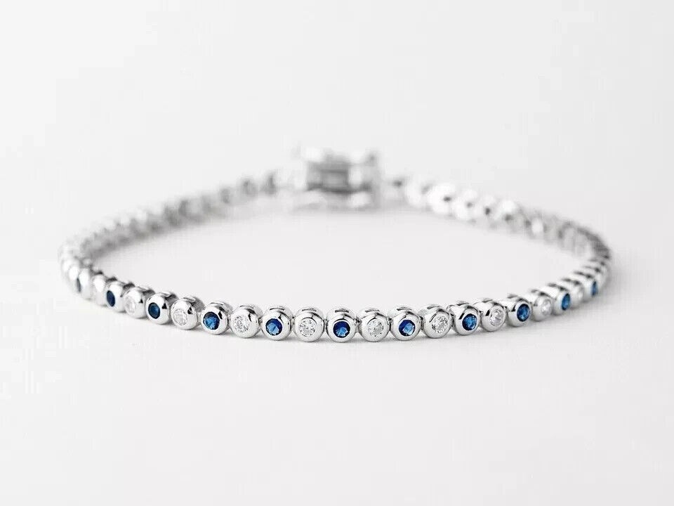 Round Cut Simulated Sapphire Women’s Gorgeous Bracelet In 14K White Gold Plated