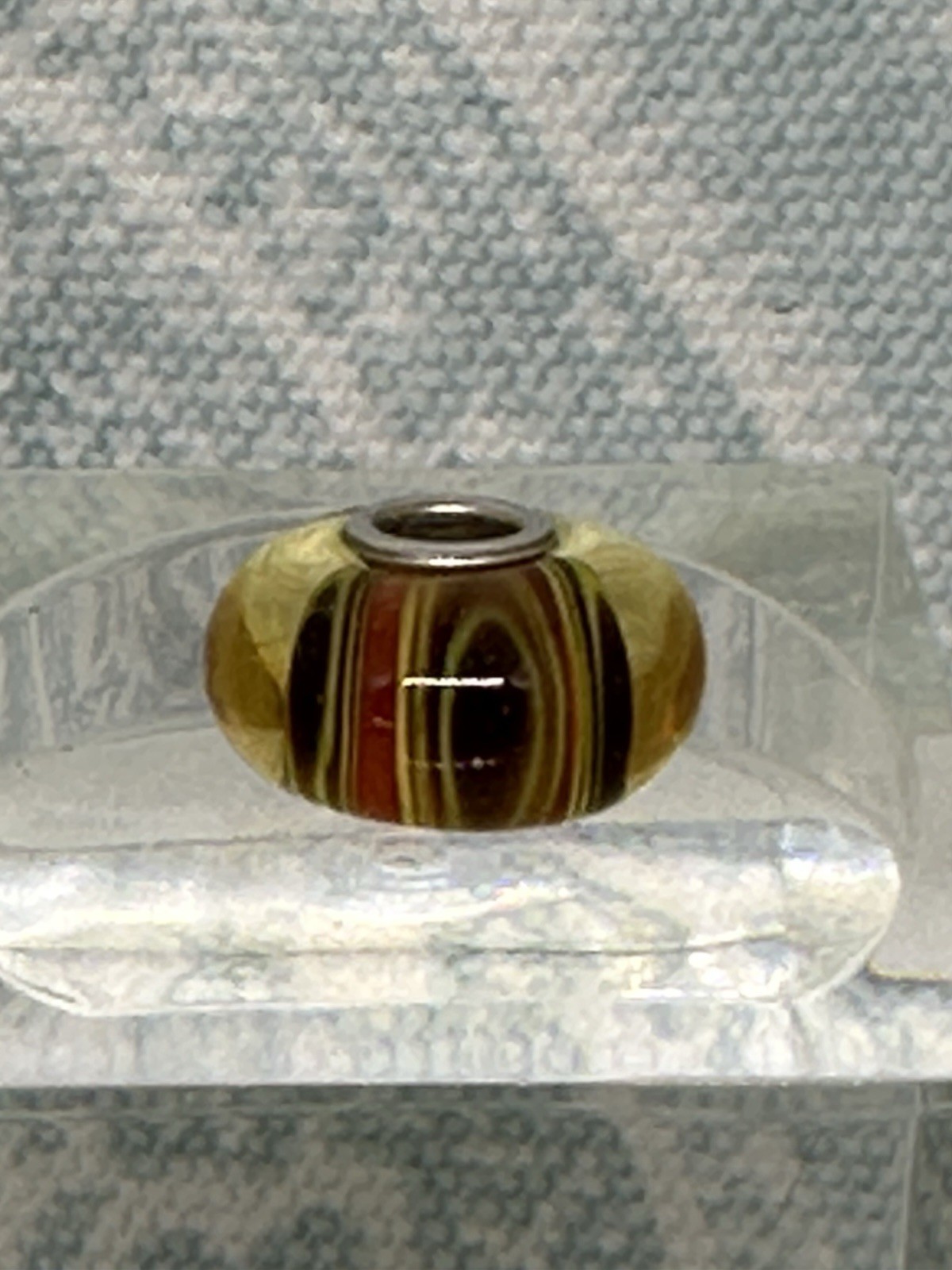 Authentic Trollbeads OOAK Orange & Green Swirls with Brown Spots on CC, New (13)