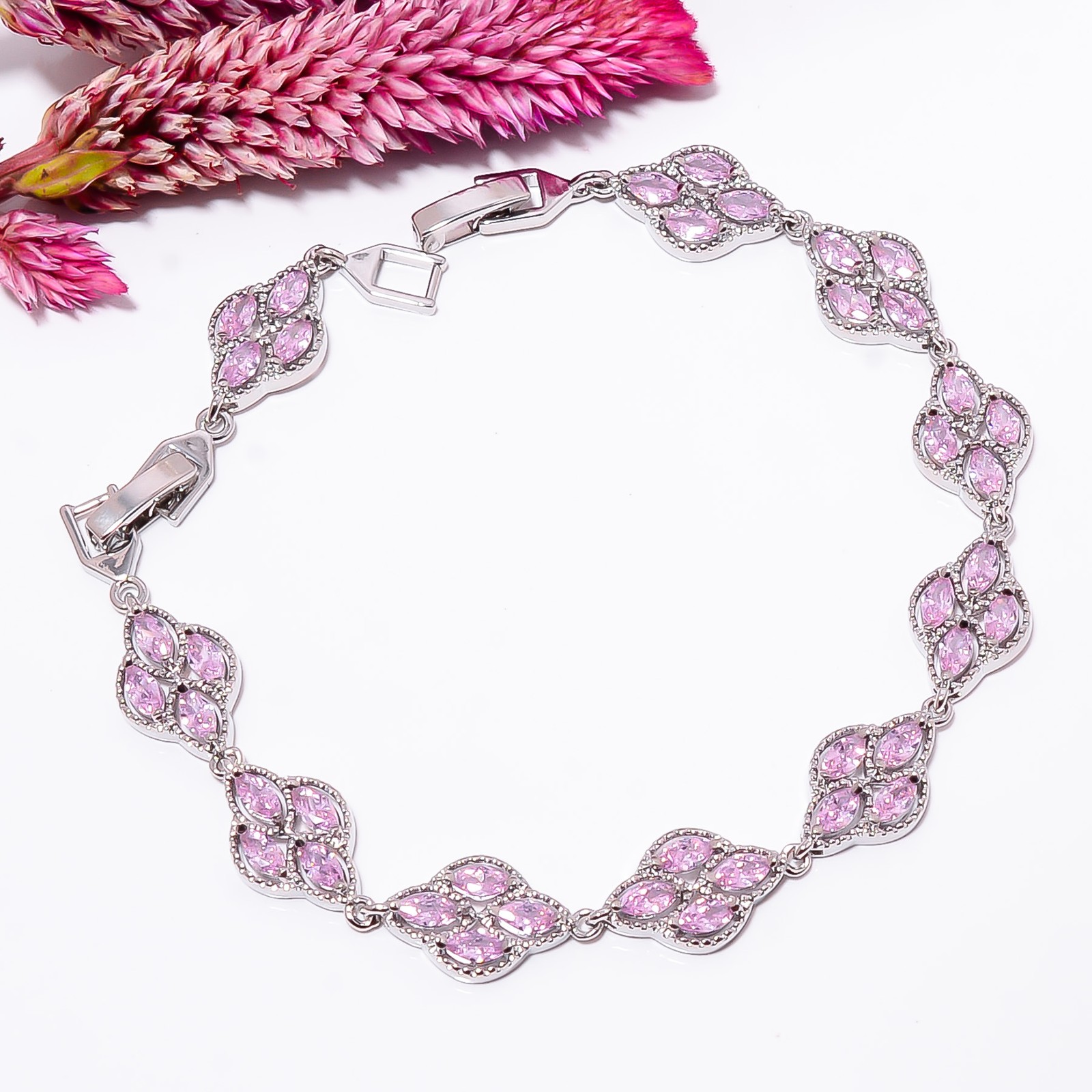 Pink Sapphire – Simulated 925 Sterling Silver Adjustable Bracelet 7-8″ B130130