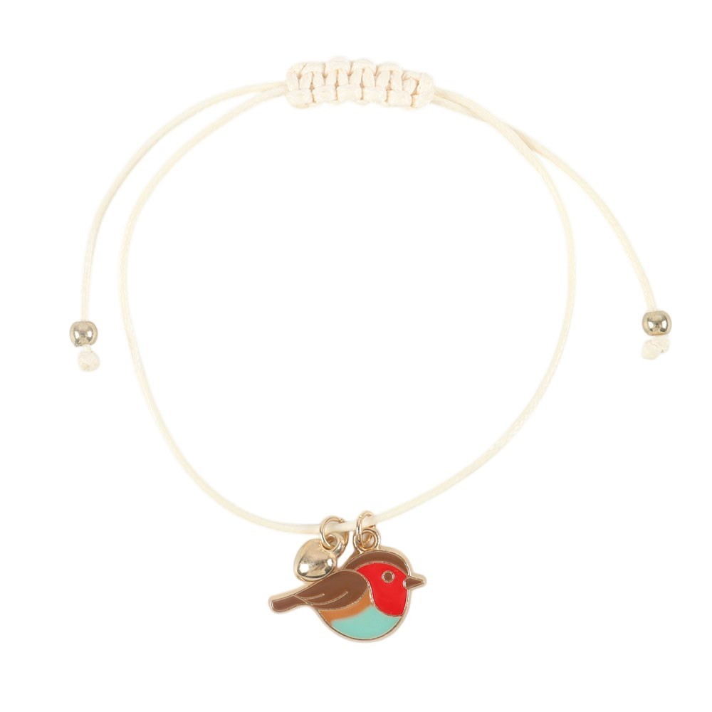Memorial Rememberance Enamel Robin & Heart Cord Adjustable Bracelet & Envelope