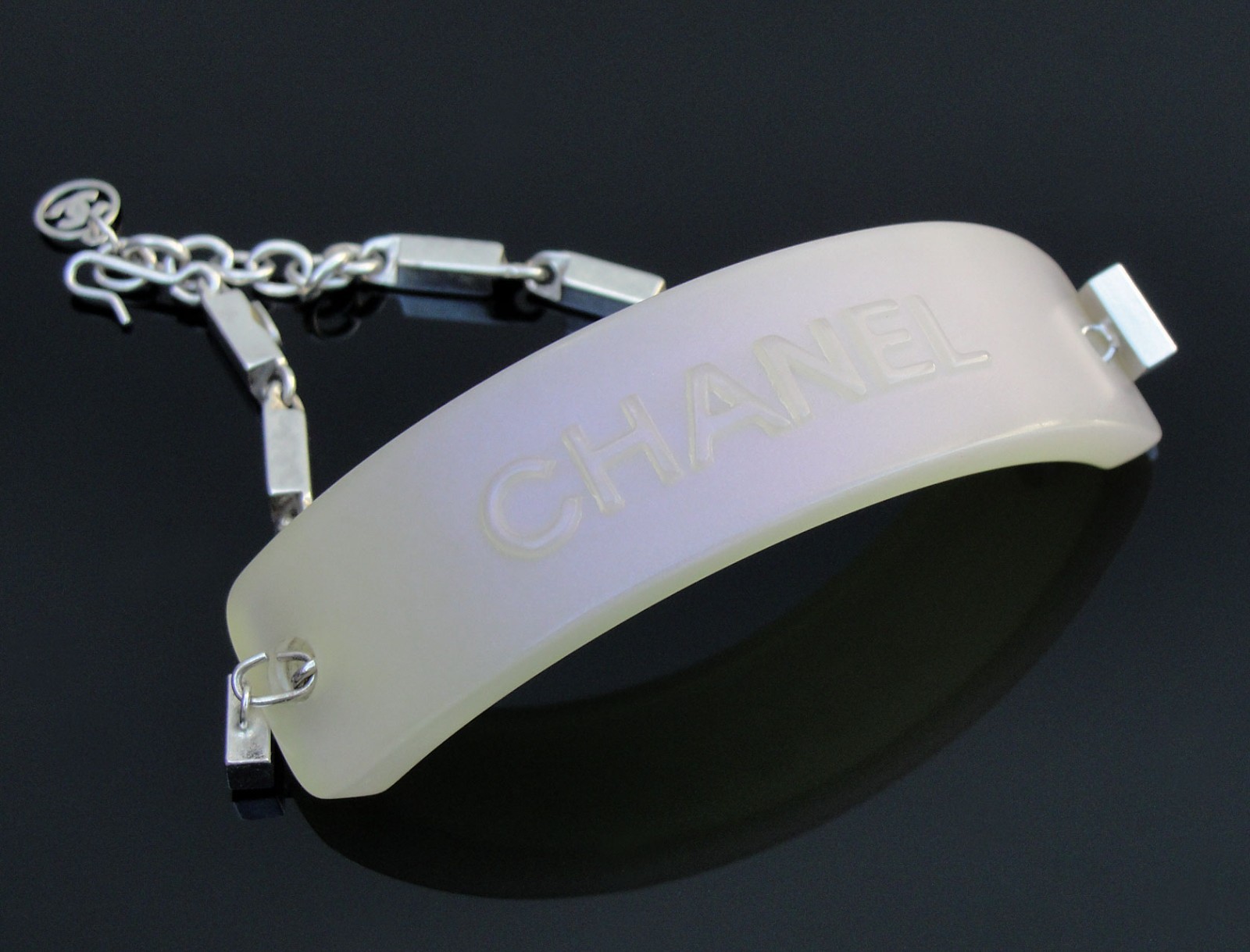 Chanel Authentic Cruise 2000 Silver & Resin Nameplate Bracelet
