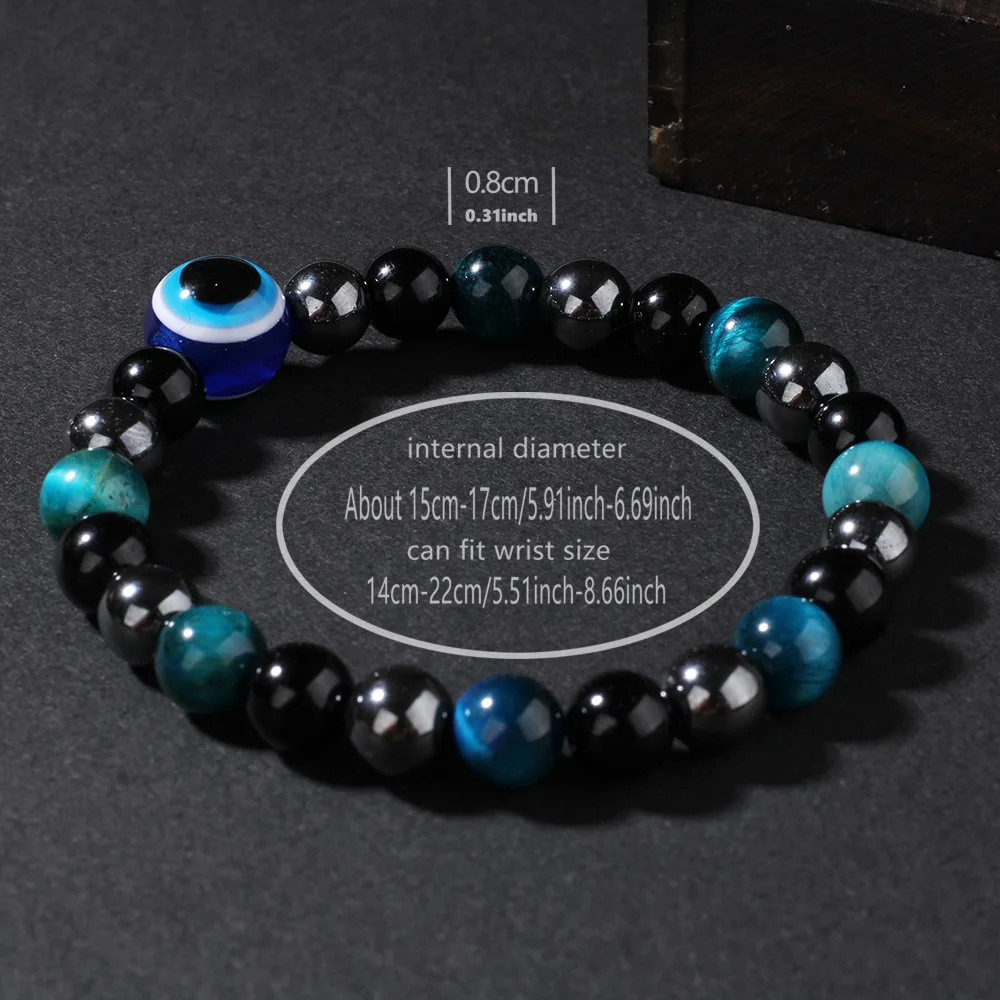 Eye Handmade Stretch Bracelet Protection Blue Tigers Eye Black Bile Obsidian