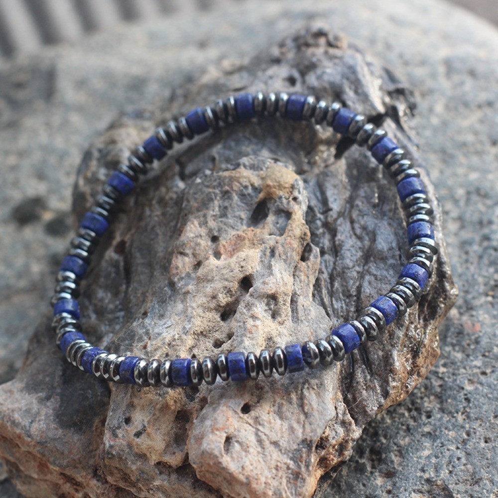 Lapis Lazuli Men Bracelet Hematite Energy Crystal Stone Minimalist Healing Gifts