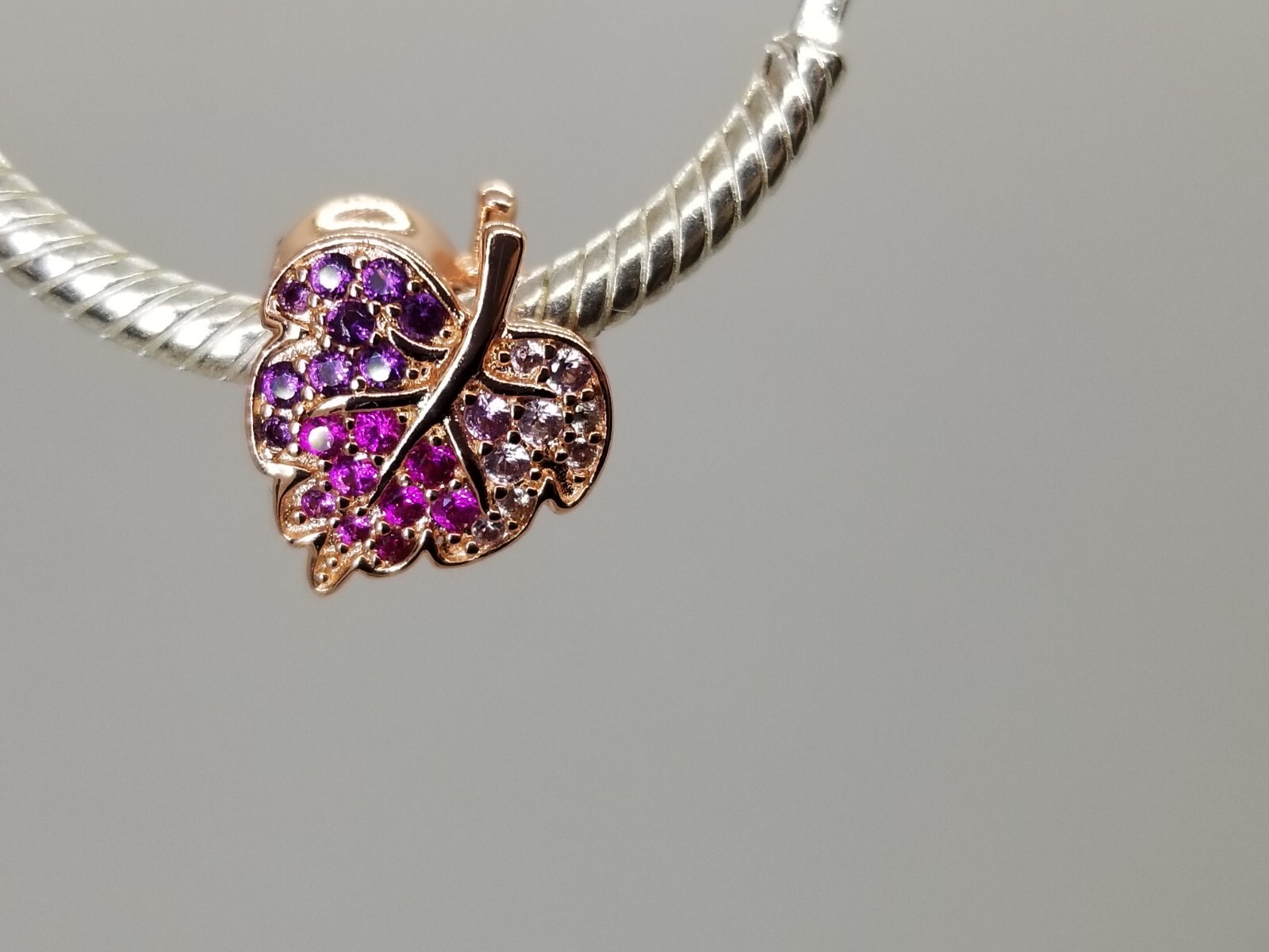 Authentic Pandora Rose Gold Pink Sparkling Pave cz Leaf Charm