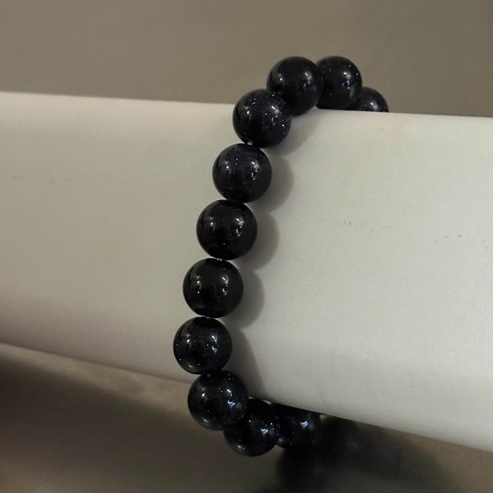 Blue Goldstone Bracelet Beaded Stretch Blue Sandstone Rounded 6 inch