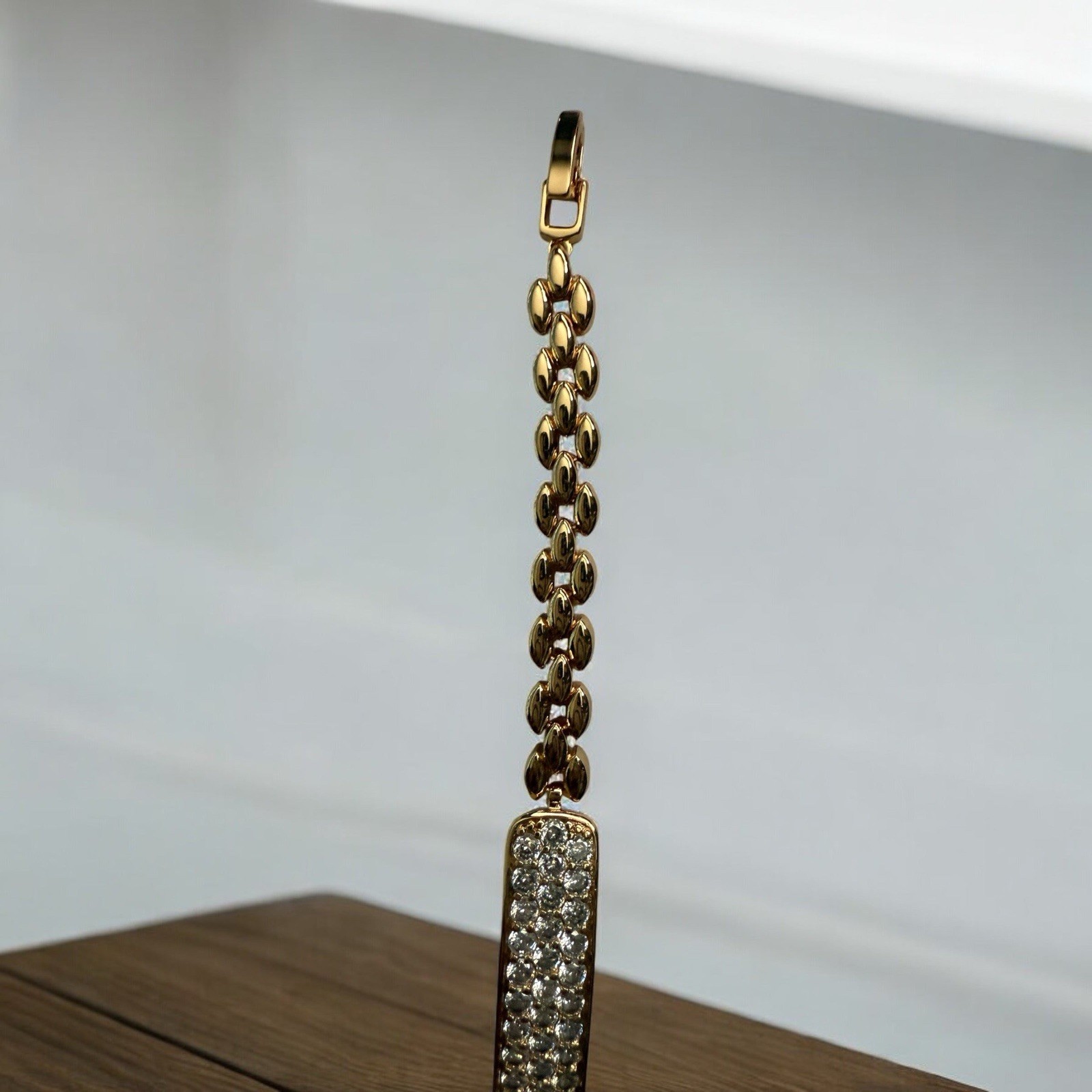 ID Style Cz Paved Stones 18k Gold Electroplated Bracelet