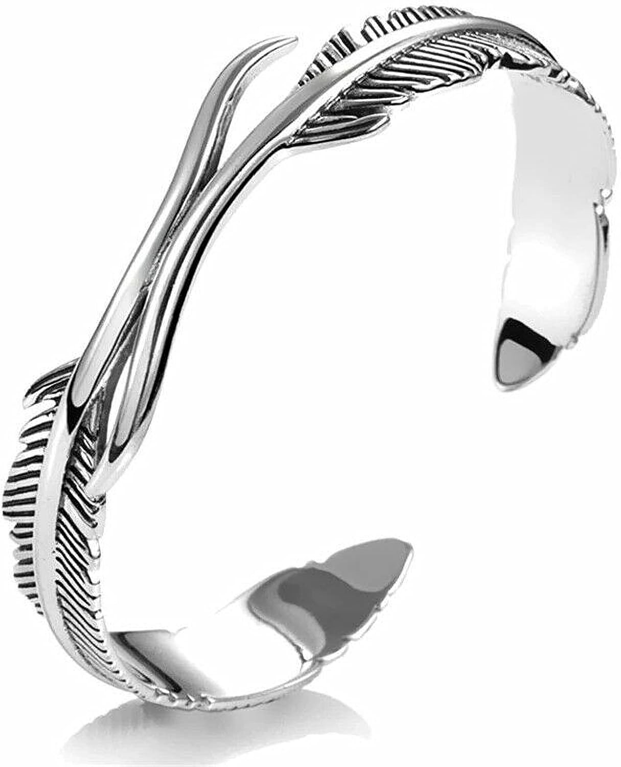 Silver Feather Bracelet Lucky Hope Cuff Jewelry Simple Retro For Women Men