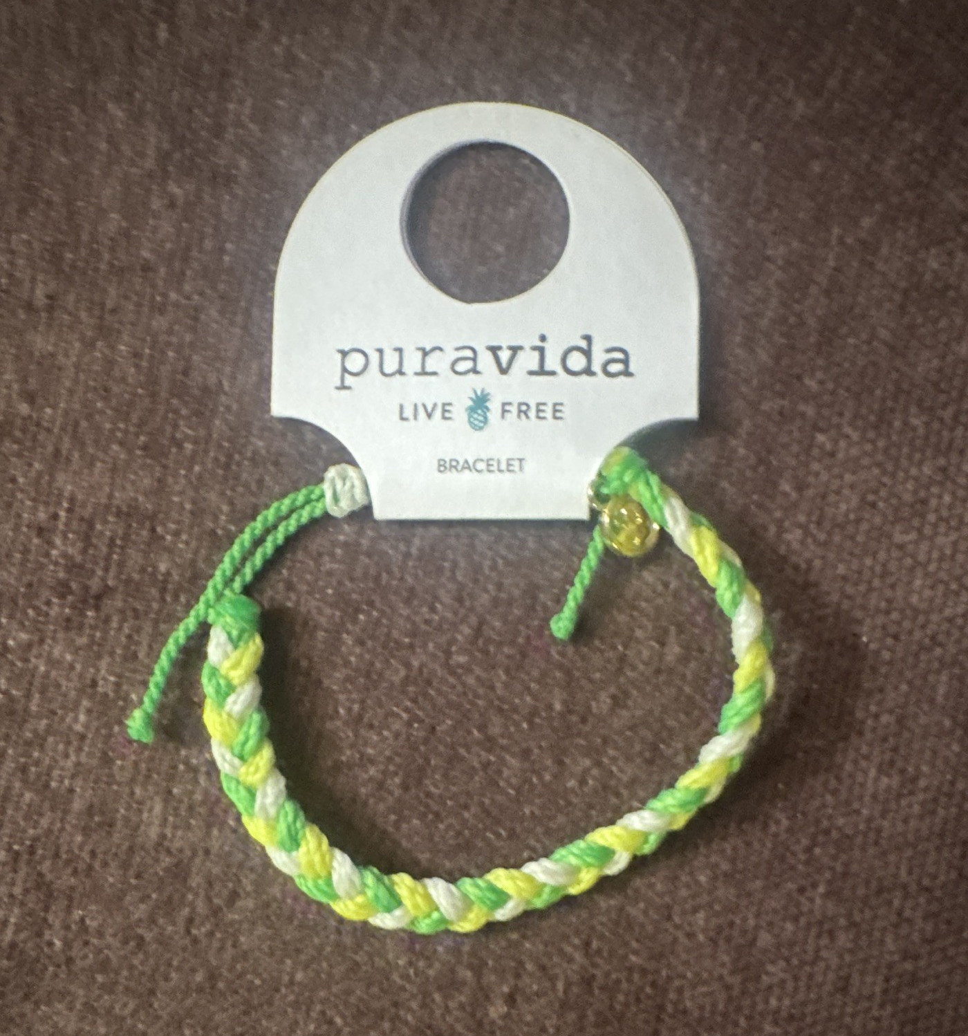 Pura Vida Adjustable Braided Cord Bracelet Slide Closure Green Yellow White