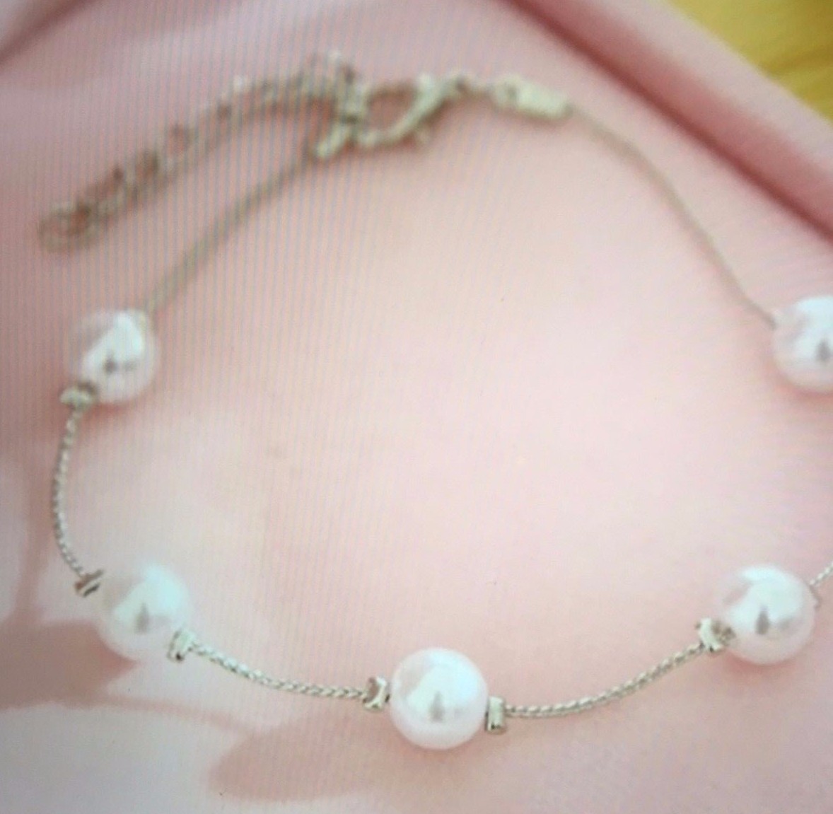 Fashion Minimalist Cute Imitation Pearl Silver look Link Chain Bracelet