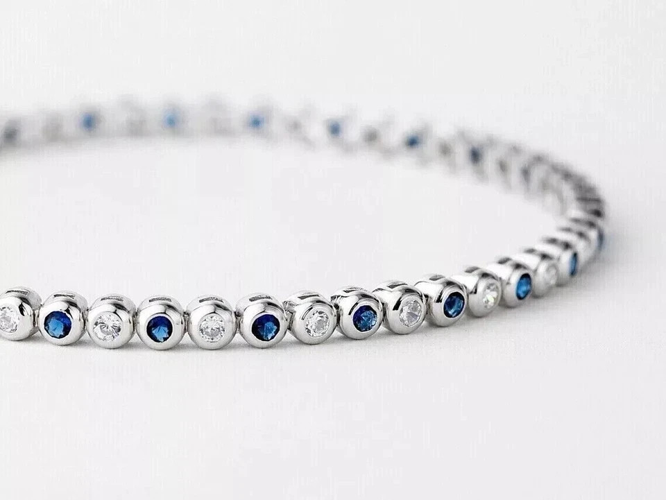 Round Cut Simulated Sapphire Women’s Gorgeous Bracelet In 14K White Gold Plated