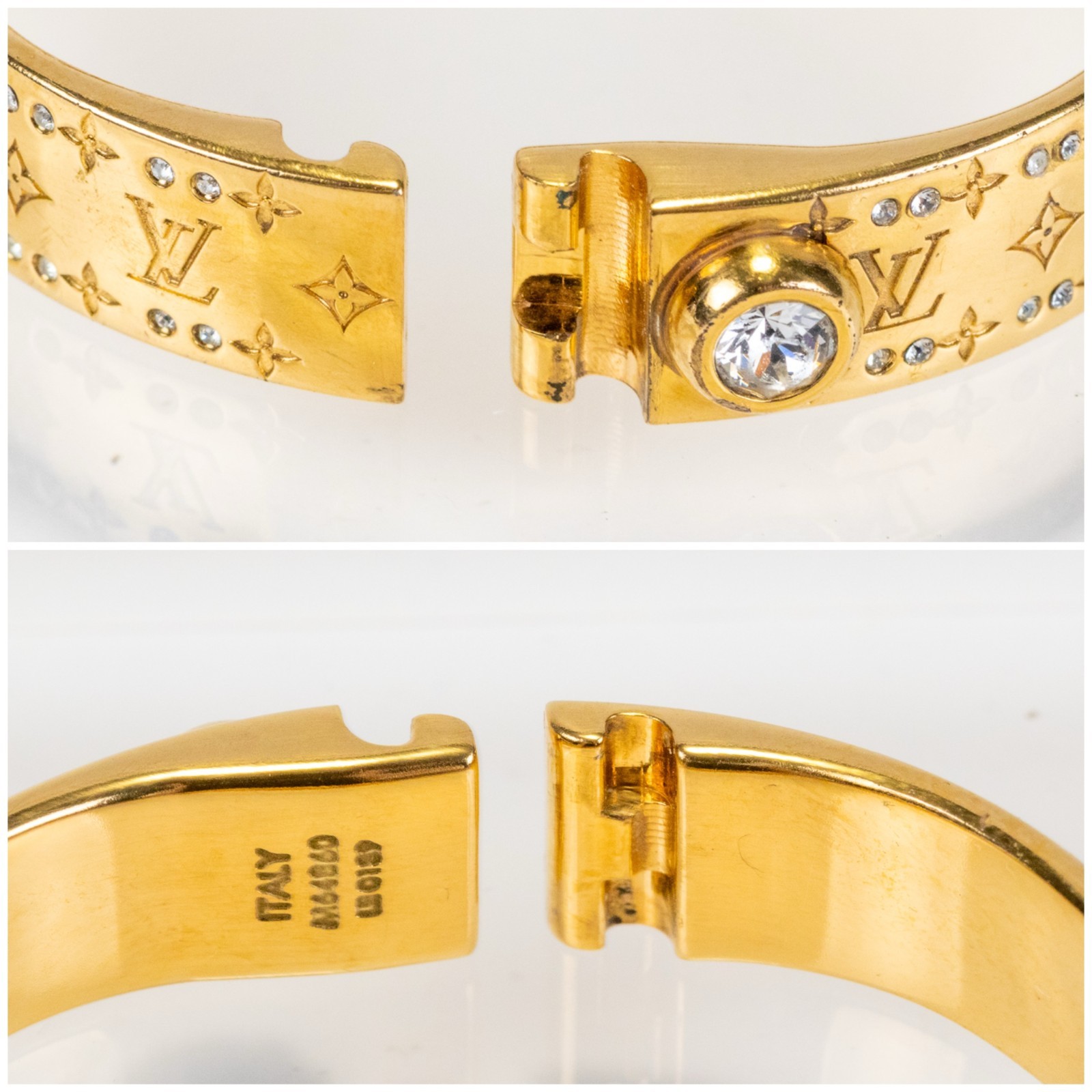 LOUIS VUITTON Nanogram Strass Bangle Bracelet Gold M64860 Size S Rigid w/Box [S]