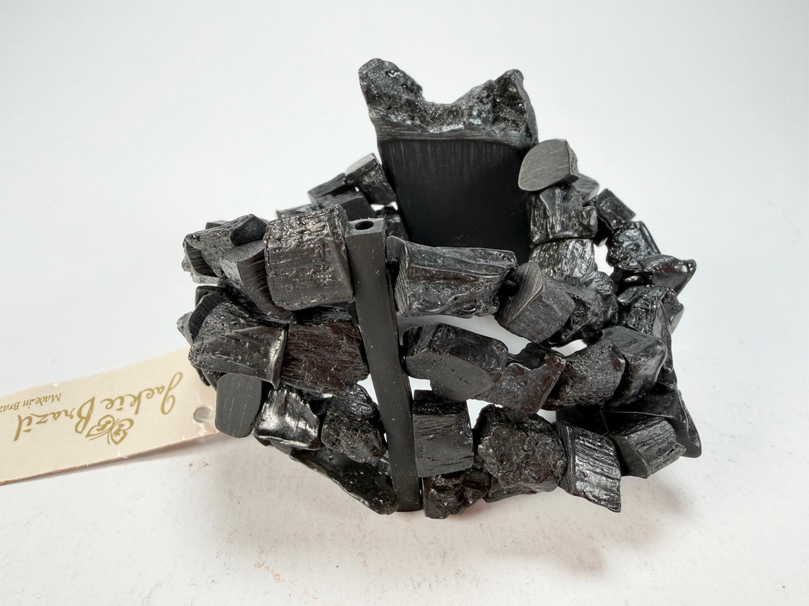 Jackie Brazil “4 Row w/ Feature Plate” Charcoal Resin Bracelet ( B2732 )