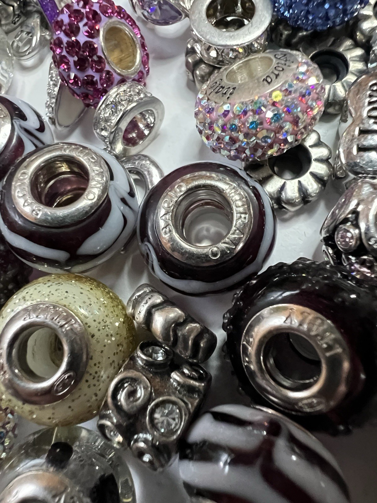 Sterling Silver 925 European Charm Beads Lot Murano Glass Crystal Bracelet Italy