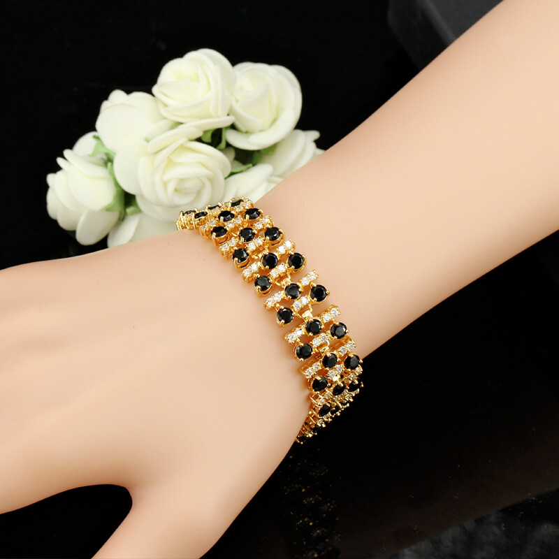 Yellow Gold Plated Big Cubic Zircon Red Tennis Charm Wedding Bracelet for Women