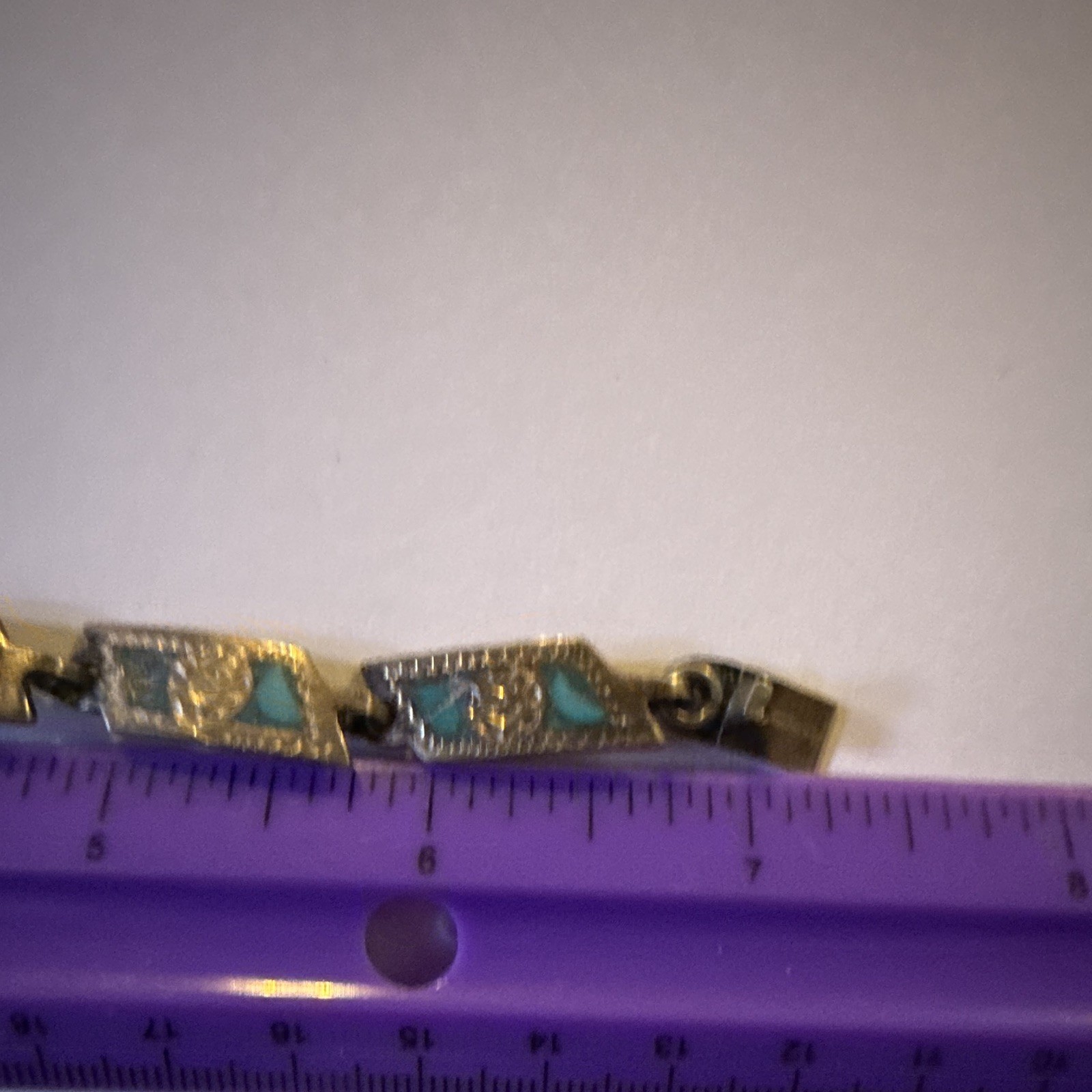 Silver Tone Geometric Link Bracelet w/ Blue Inlay Panels