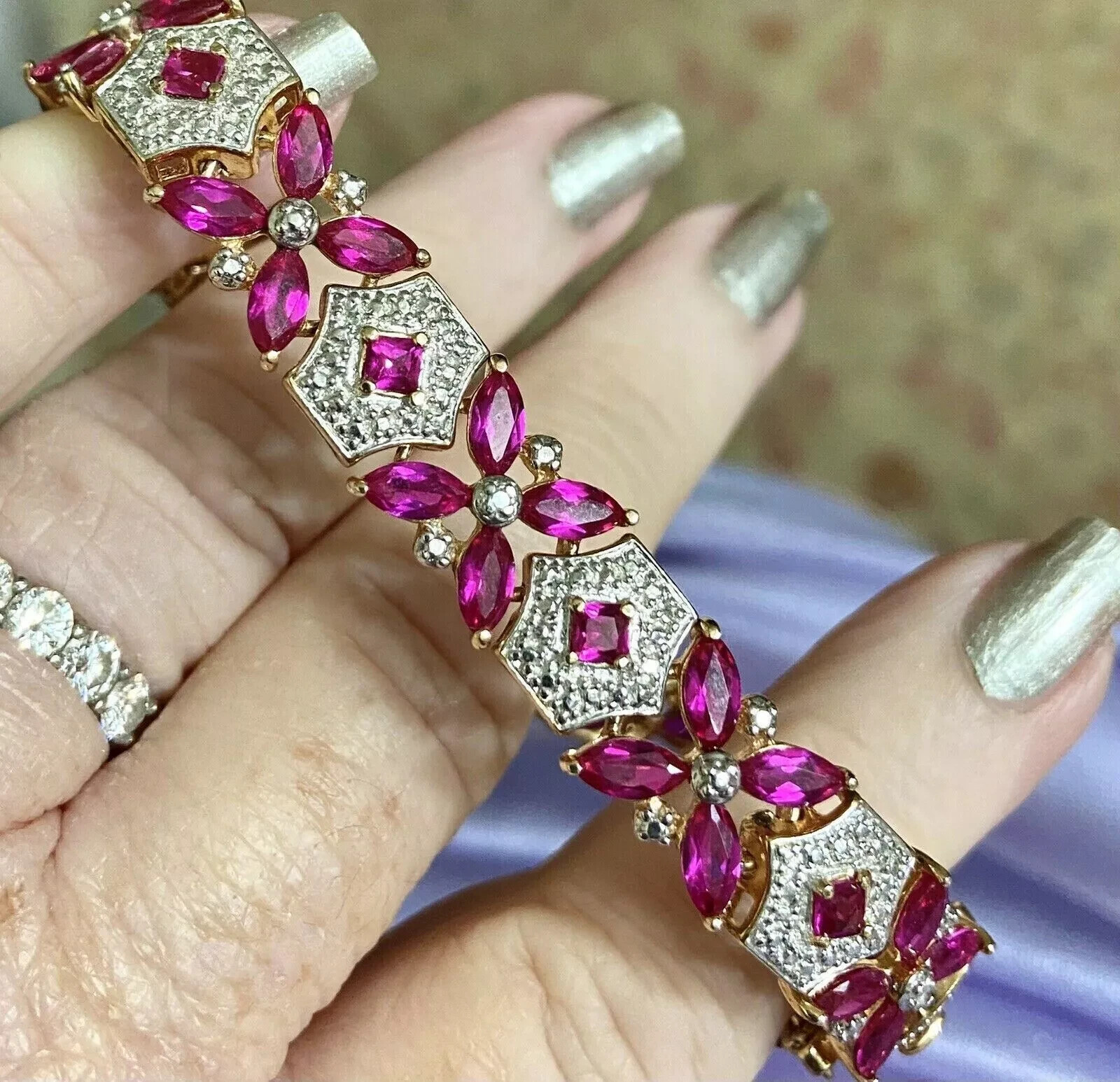 8.84 Ct Marquise Simulated Ruby Gorgeous Tennis Bracelet 14K Yellow Gold Plated