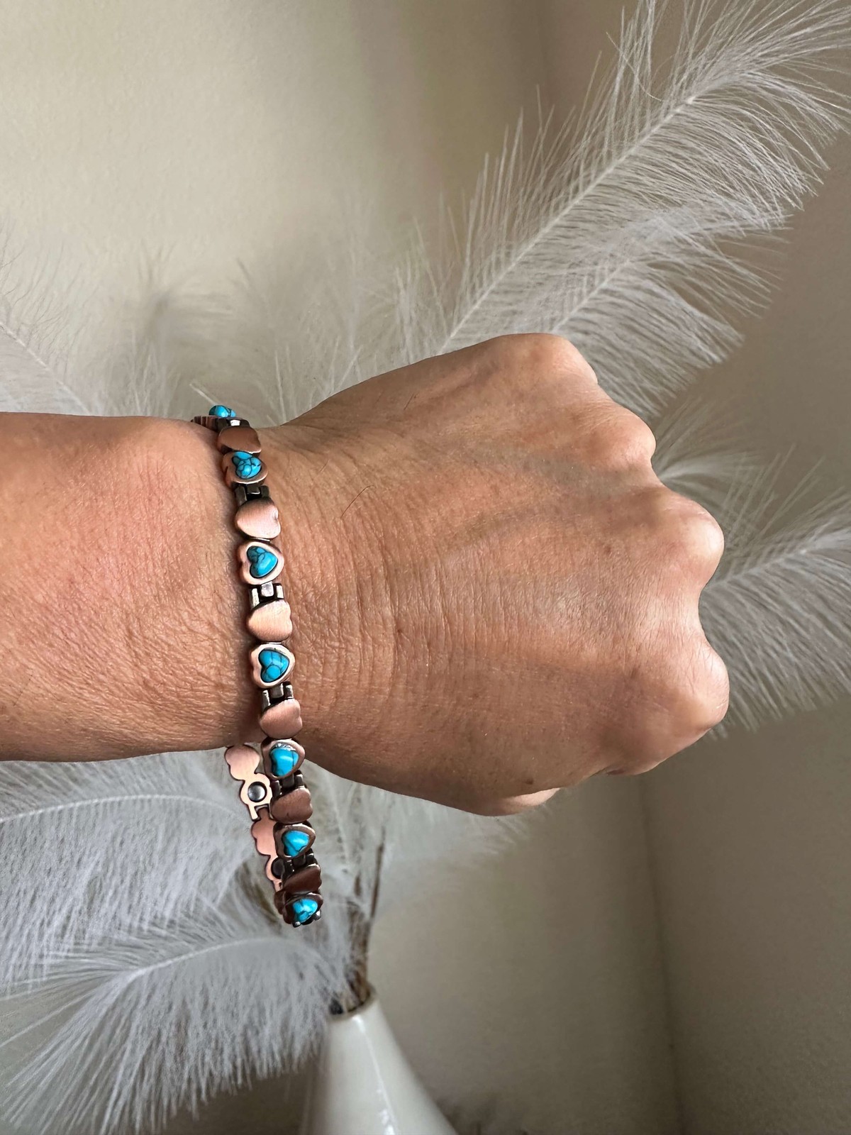 Heart Copper Magnetic Anklet Bracelet Women Balance Energy Power Calm Love Joy X