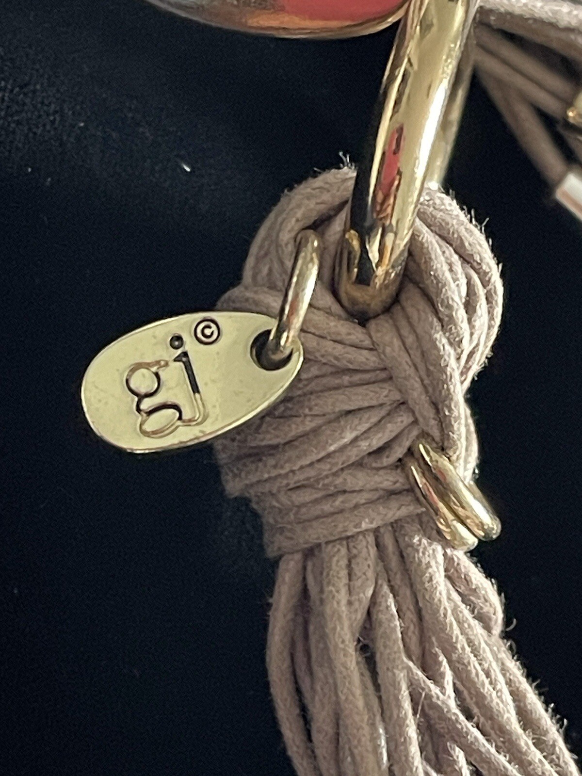 Gorgeous Gillian Julius 20 Silver/Gold Tube Taupe Cord Strand Bracelet