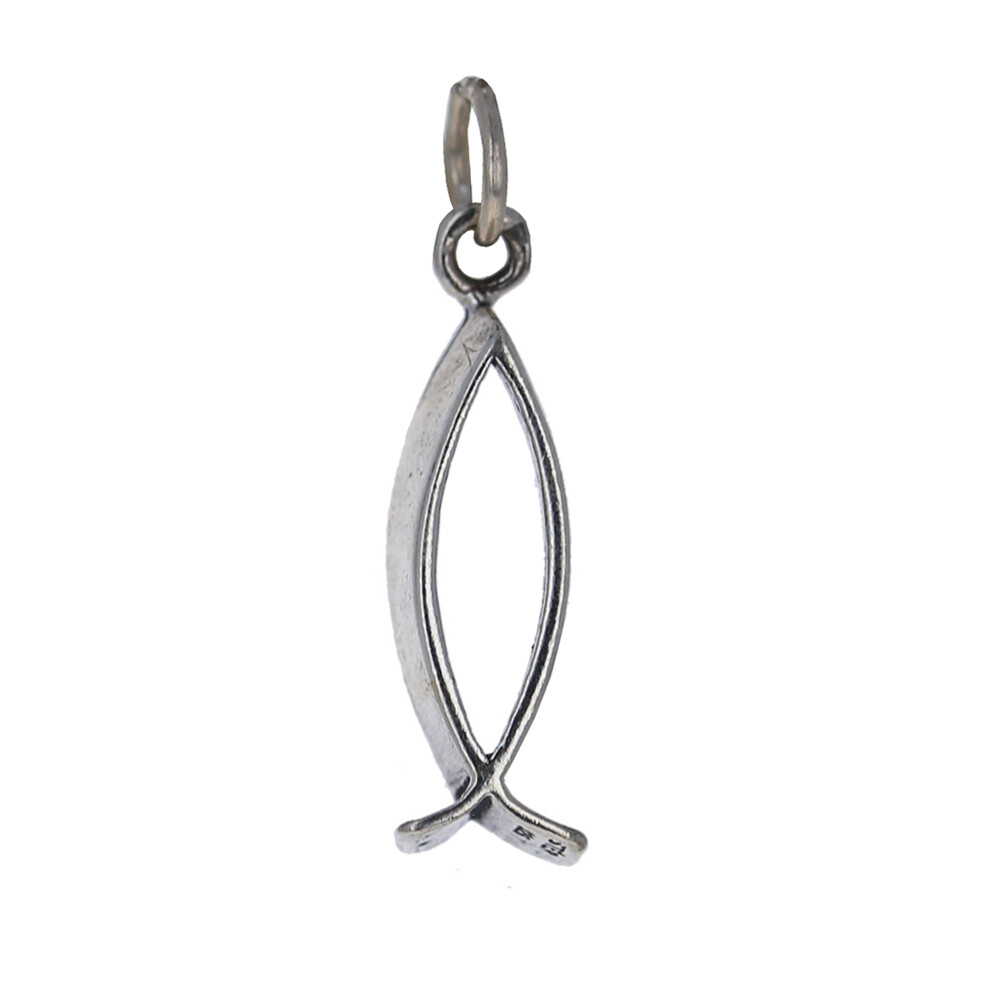 Ichthus Christian Fish Charm, 925, Attached Jump Ring, Charm or Pendant, CH780