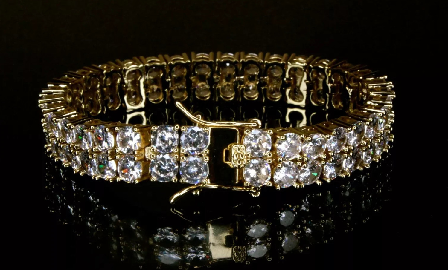 10mm Double Row filled Tennis 80ctw Simulated VVS1 Diamond Bracelet 32g GOLD