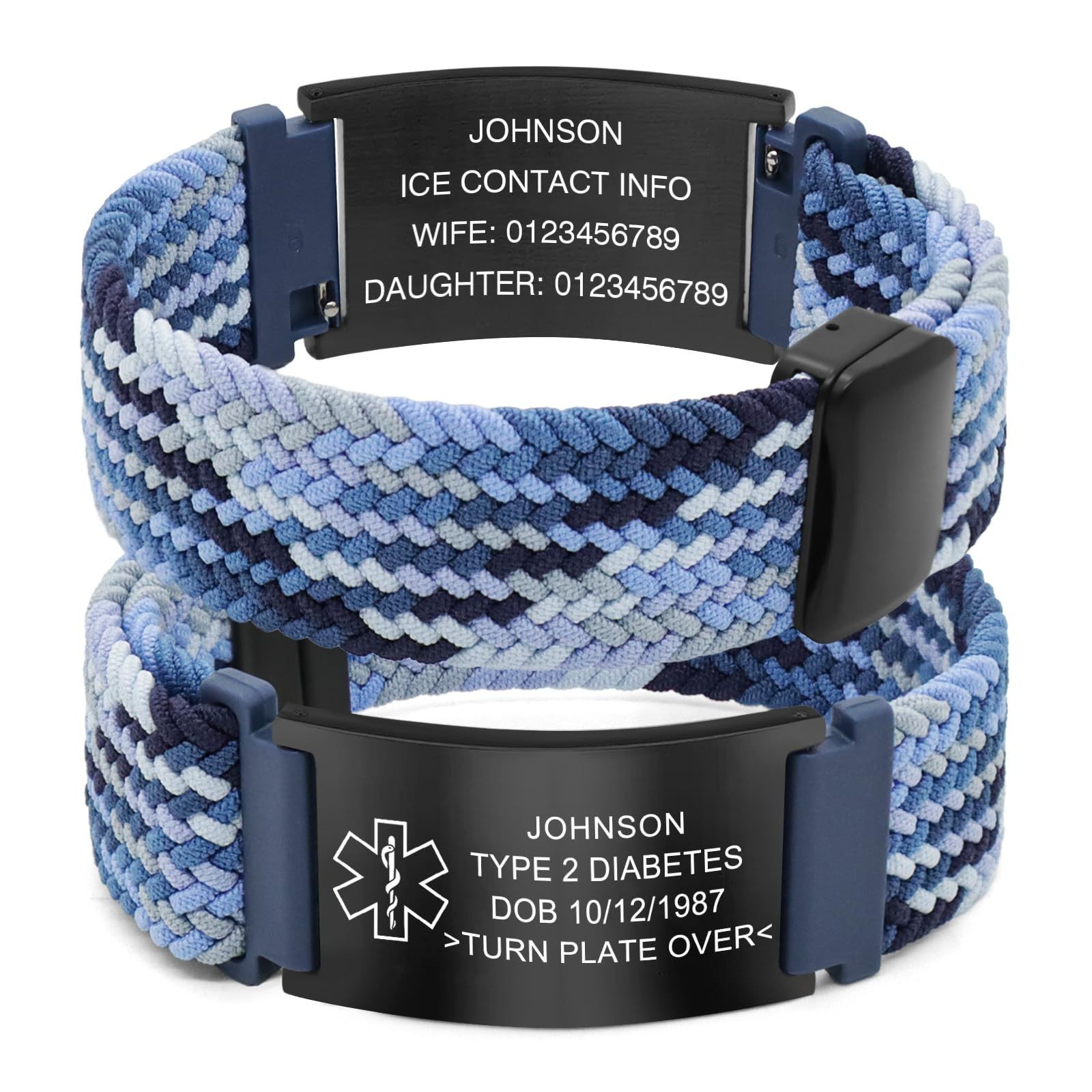 Free Engraving Personalized Medical Alert ID Bracelet Nylon Wristband Men Women
