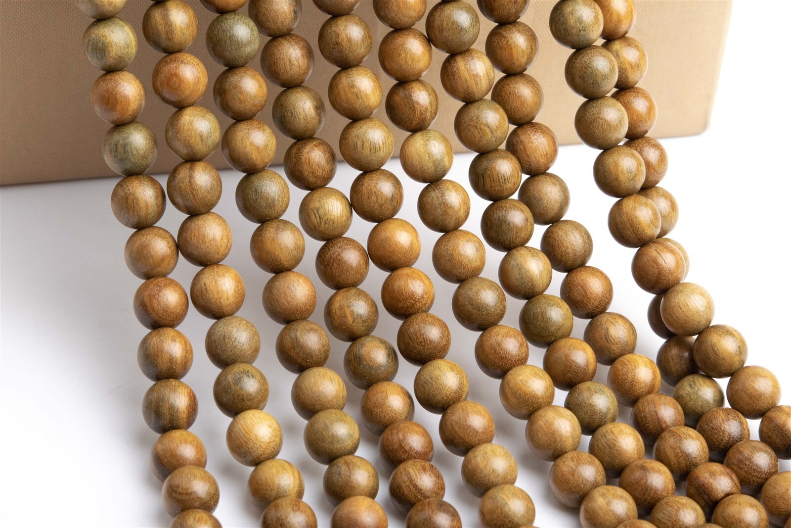8MM 108 Pcs Fragrant Green Sandalwood Mala Beads Natural Wood Round Beads 26″