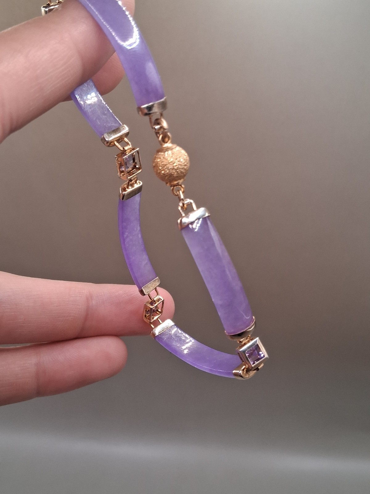 Gold Tone Purple Gemstone Bar Link Bracelet 8.5″