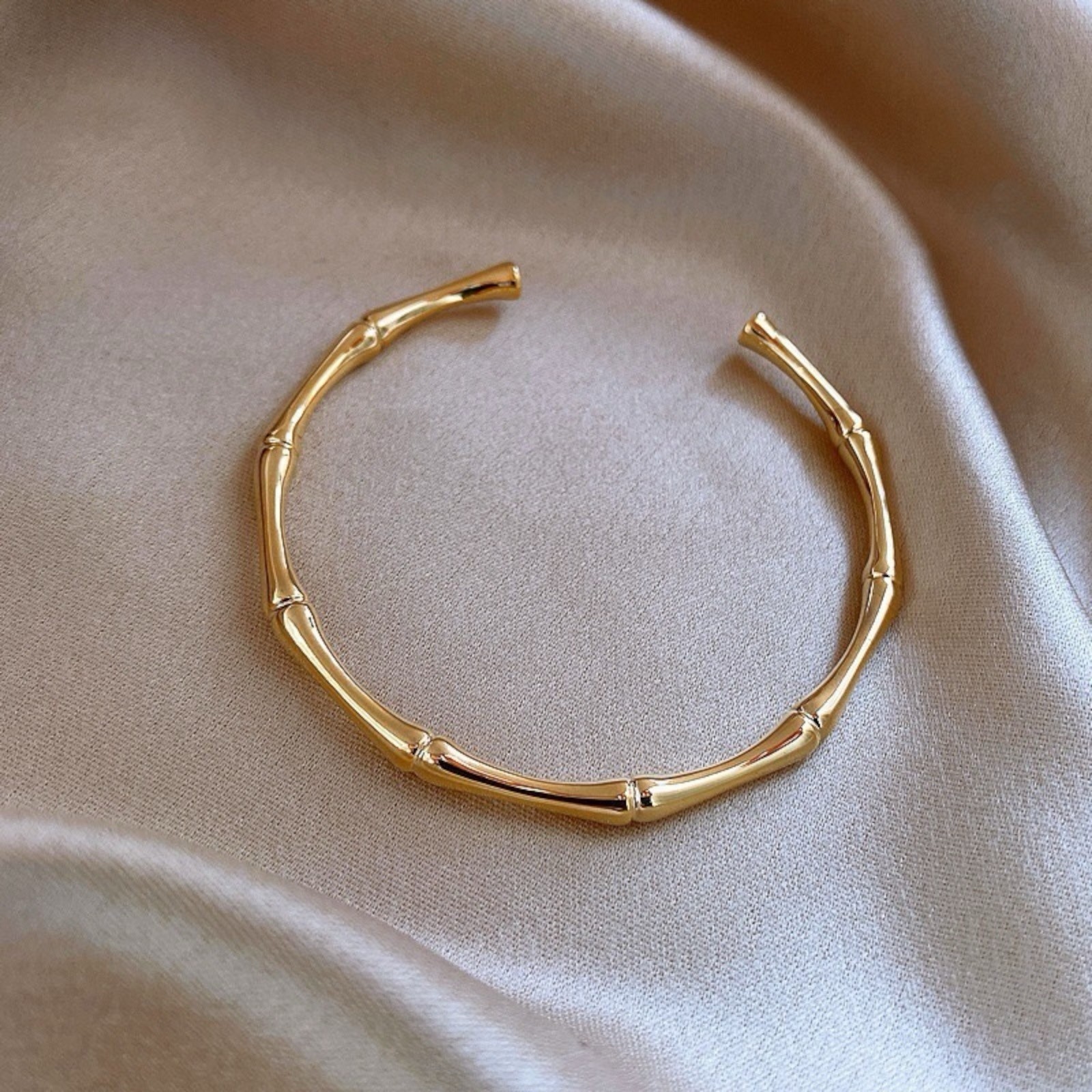 Silver Plated Bamboo Cuff Adjustable Bangle Fashion Bracelet A 77