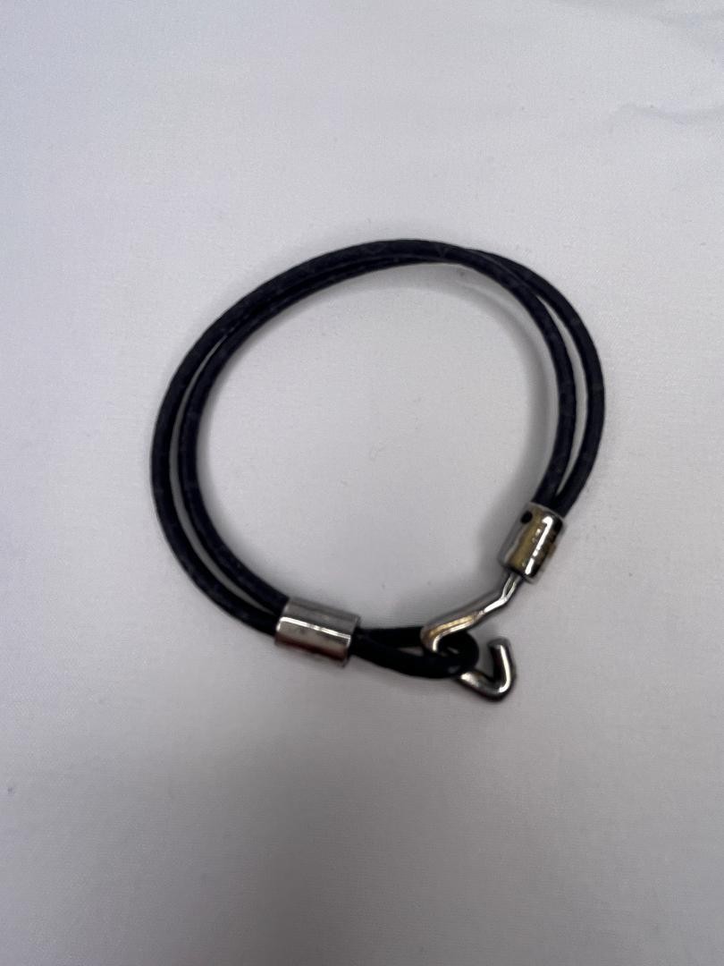 Louis Vuitton Double Rope Leather Bracelet Black w/ Box & Pouch 17cm Pre-Owned