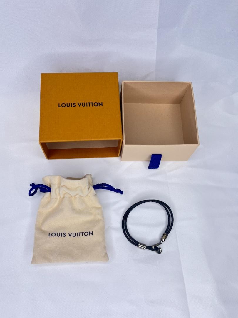 Louis Vuitton Double Rope Leather Bracelet Black w/ Box & Pouch 17cm Pre-Owned