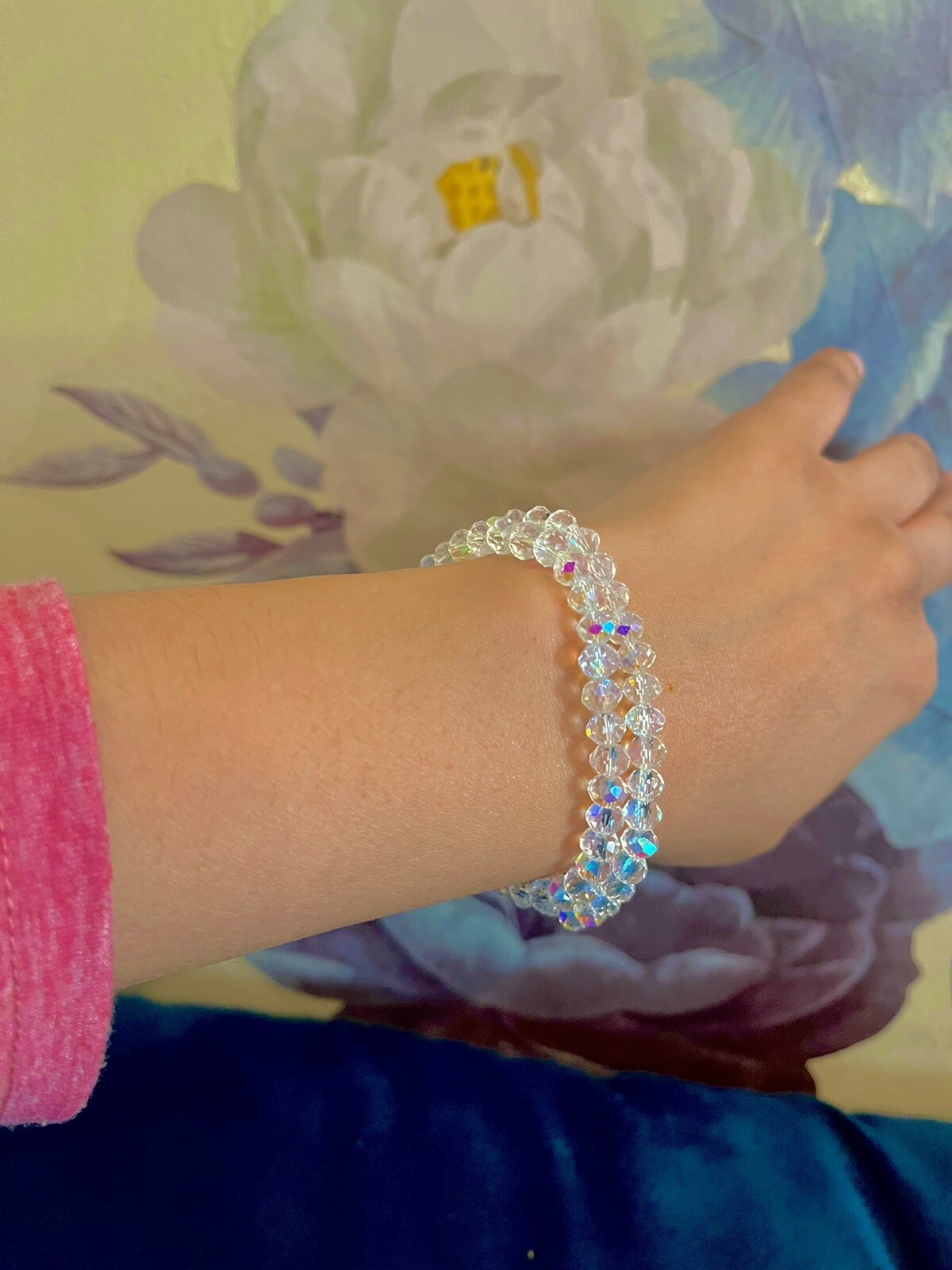 2 Ab Aurora Borealis Crystal Wedding Bracelet Bead Iridescent 6.5 Inch